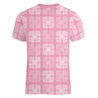 Pink Palaka Quilt Hawaii Women V-Neck T-Shirt Traditional Hawaii-plaid Pattern - Polynesian Pride