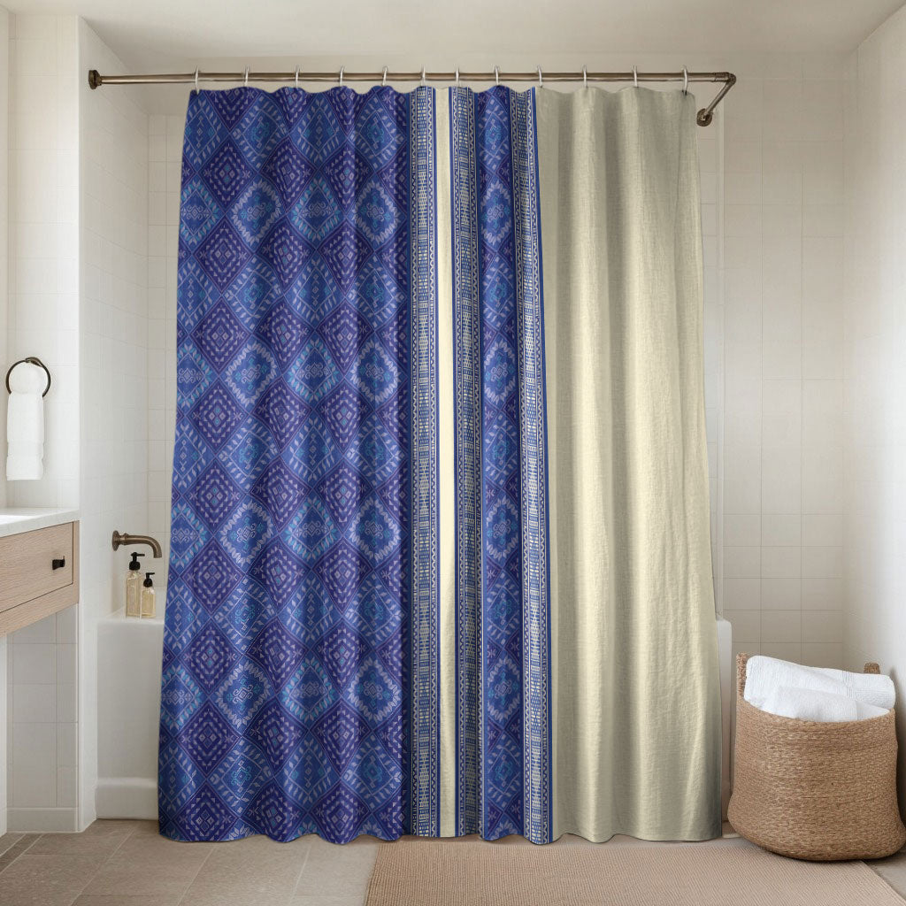 Mabuhay Philippines Festival Bathroom Set Yakan Modern Filipiniana Inspired LT14 Shower Curtain Only Blue - Polynesian Pride
