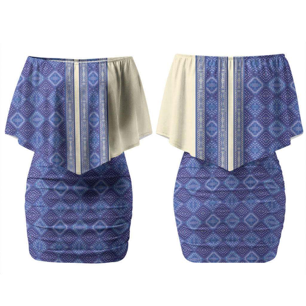 Mabuhay Philippines Festival Couples Matching Off Shoulder Short Dress and Long Sleeve Button Shirt Yakan Modern Filipiniana Inspired LT14 - Polynesian Pride