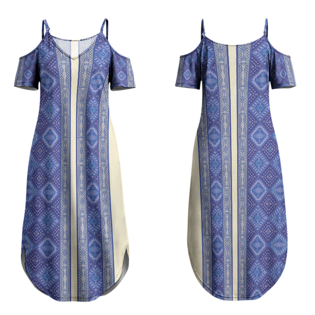 Mabuhay Philippines Festival Couples Matching Summer Maxi Dress and Long Sleeve Button Shirt Yakan Modern Filipiniana Inspired LT14 - Polynesian Pride