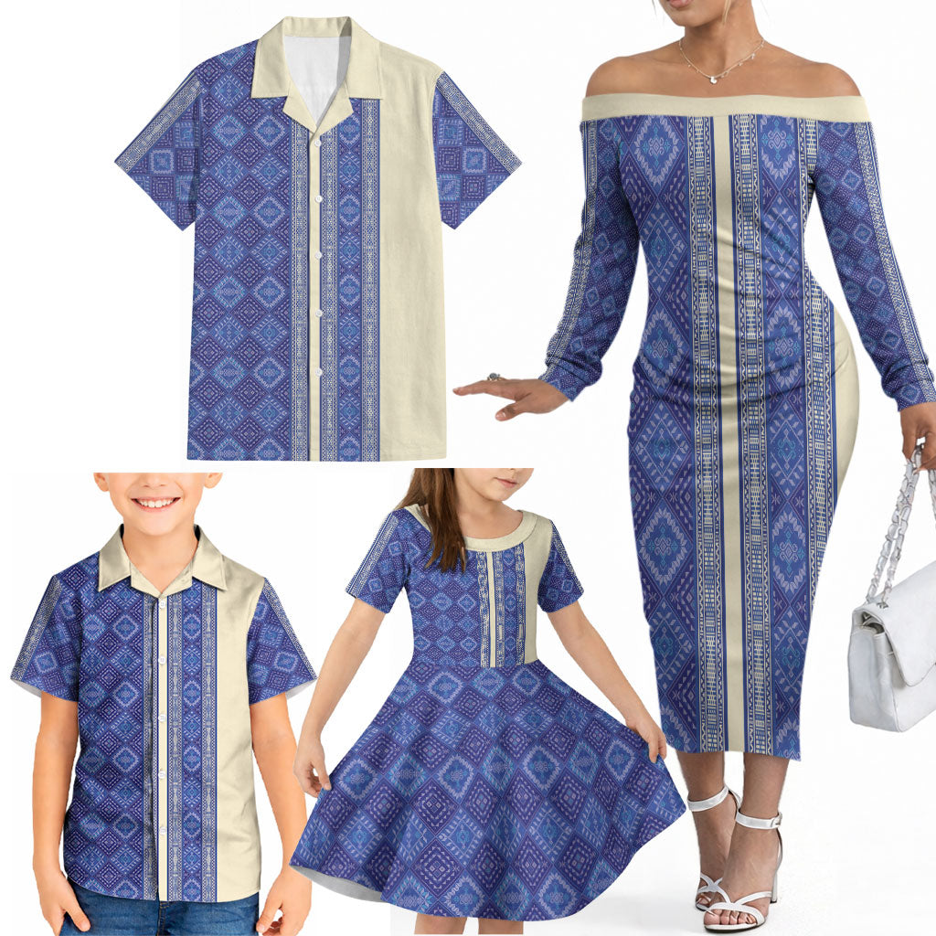 Mabuhay Philippines Festival Family Matching Off The Shoulder Long Sleeve Dress and Hawaiian Shirt Yakan Modern Filipiniana Inspired LT14 - Polynesian Pride