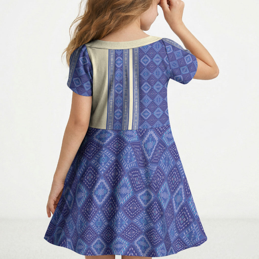 Mabuhay Philippines Festival Kid Short Sleeve Dress Yakan Modern Filipiniana Inspired LT14 - Polynesian Pride