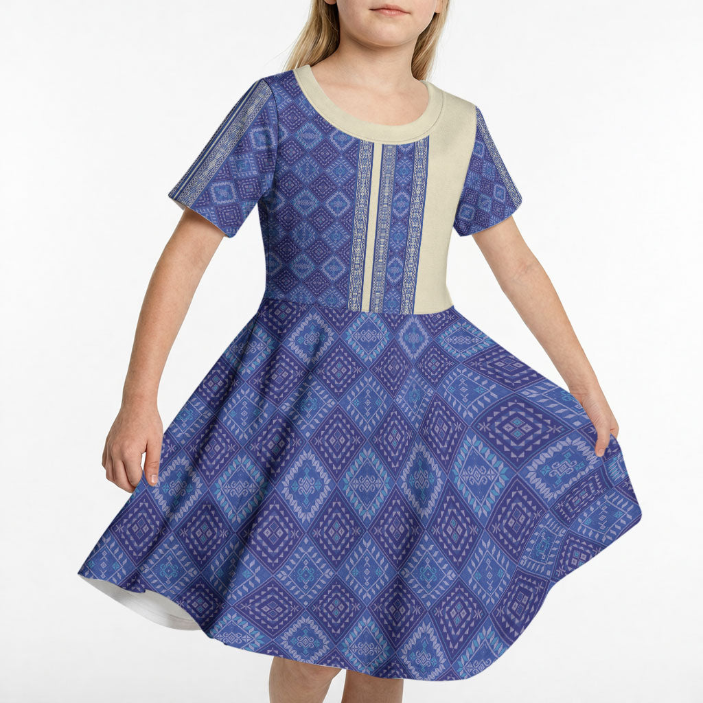 Mabuhay Philippines Festival Kid Short Sleeve Dress Yakan Modern Filipiniana Inspired LT14 - Polynesian Pride
