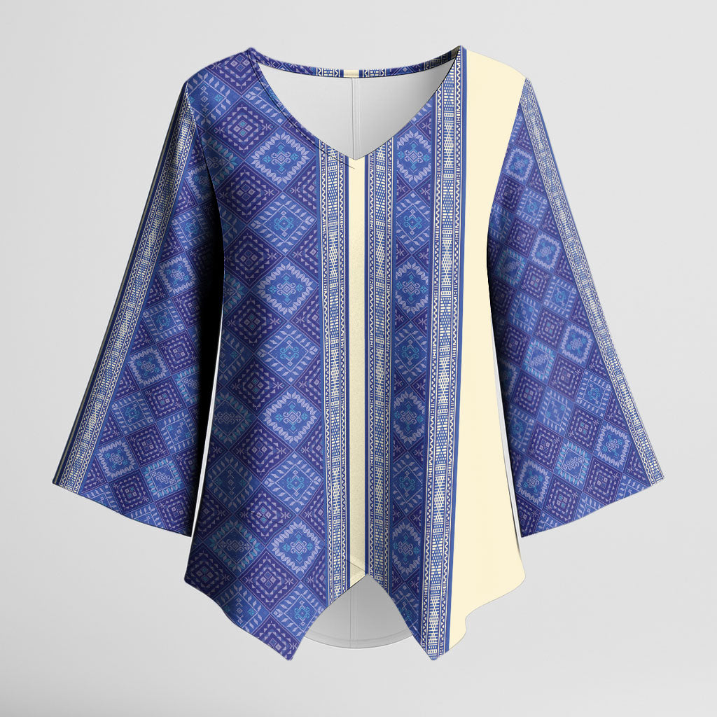 Mabuhay Philippines Festival Kimono Sleeve Blouse Yakan Modern Filipiniana Inspired LT14 Female Blue - Polynesian Pride