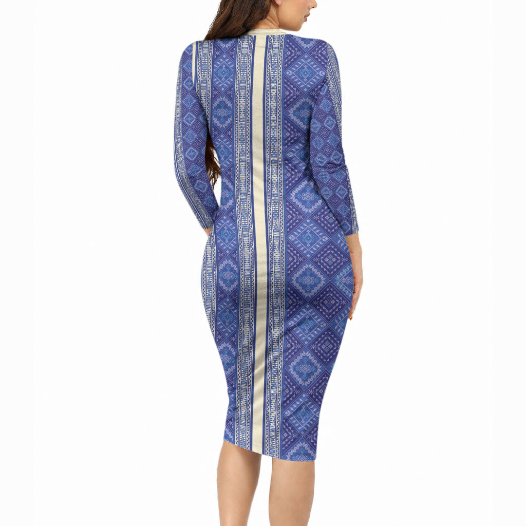 Mabuhay Philippines Festival Long Sleeve Bodycon Dress Yakan Modern Filipiniana Inspired LT14 - Polynesian Pride