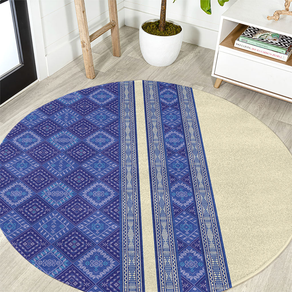 Mabuhay Philippines Festival Round Carpet Yakan Modern Filipiniana Inspired LT14 Blue - Polynesian Pride