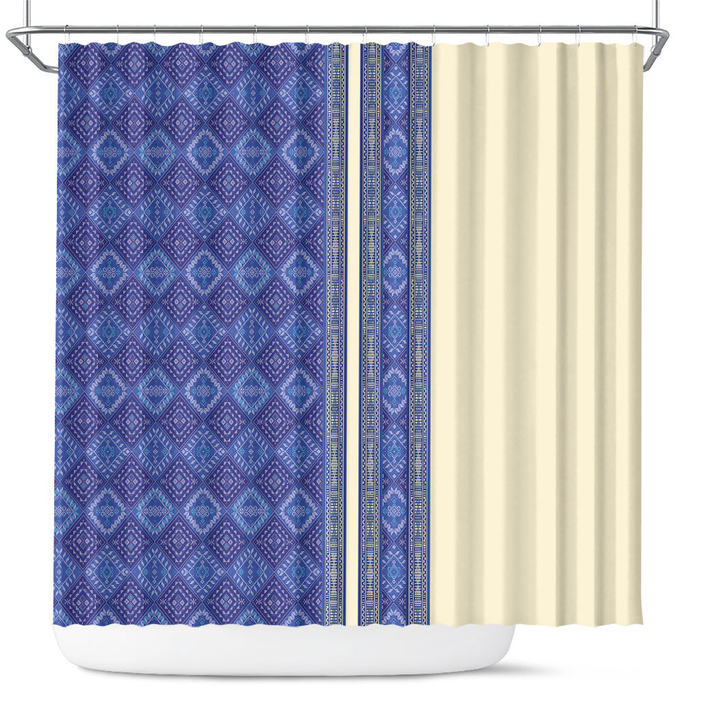 Mabuhay Philippines Festival Shower Curtain Yakan Modern Filipiniana Inspired LT14 Blue - Polynesian Pride