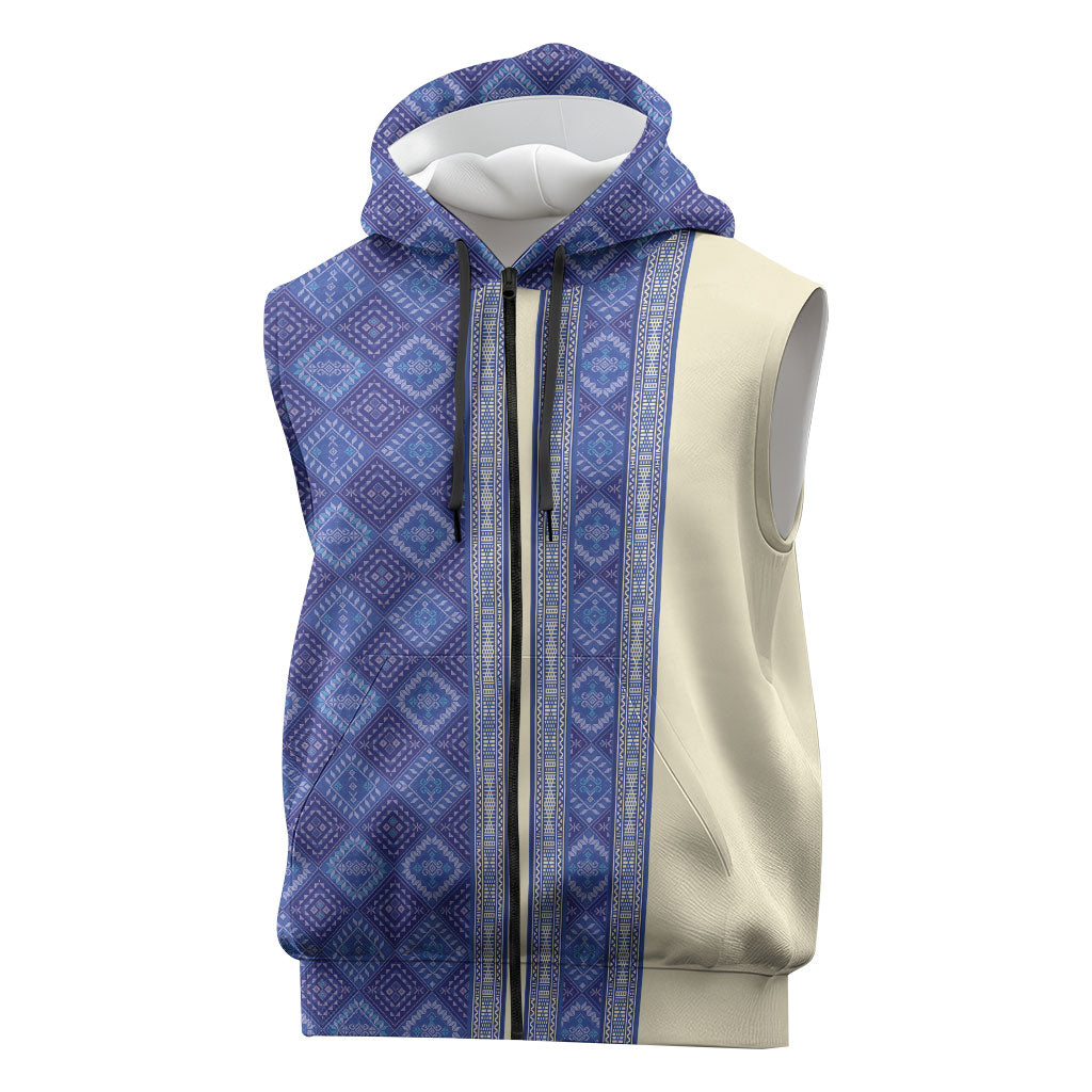 Mabuhay Philippines Festival Sleeveless Zip Hoodie Yakan Modern Filipiniana Inspired LT14 Blue - Polynesian Pride