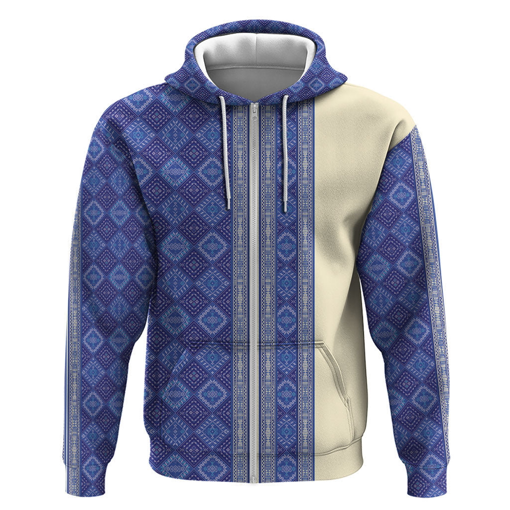 Mabuhay Philippines Festival Zip Hoodie Yakan Modern Filipiniana Inspired LT14 Zip Hoodie Blue - Polynesian Pride