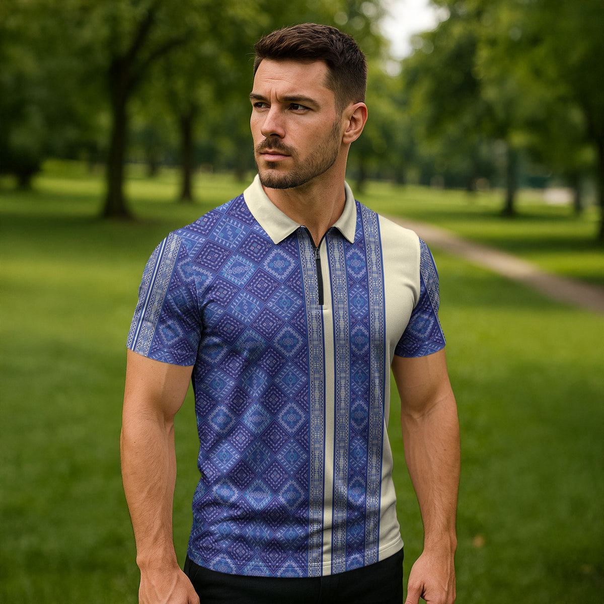 Mabuhay Philippines Festival Zipper Polo Shirt Yakan Modern Filipiniana Inspired LT14 - Polynesian Pride