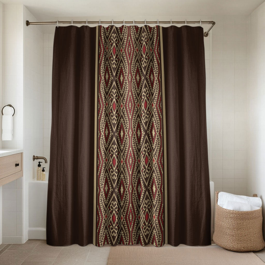 Mabuhay Philippines Festival Bathroom Set Tnalak Modern Filipiniana Inspired LT14 Shower Curtain Only Brown - Polynesian Pride