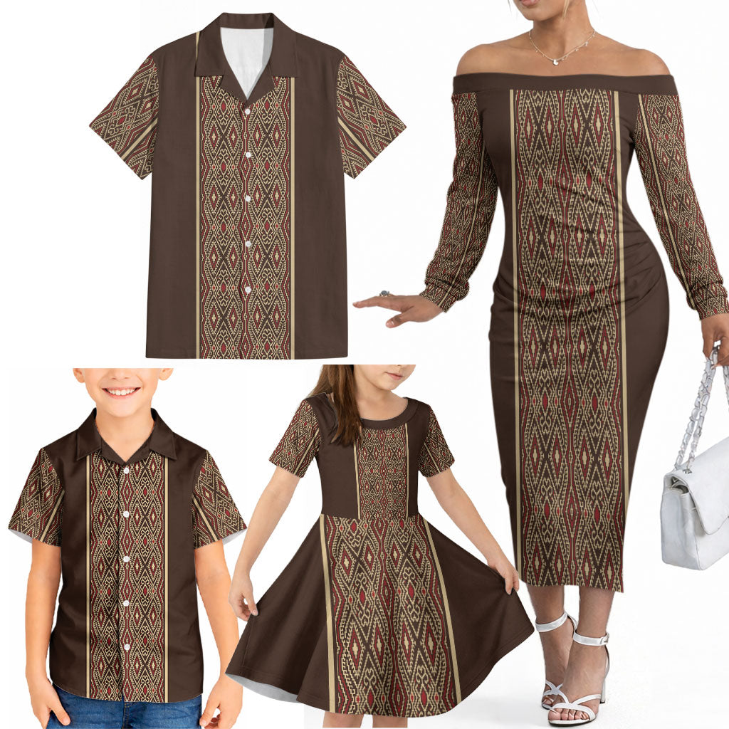 Mabuhay Philippines Festival Family Matching Off The Shoulder Long Sleeve Dress and Hawaiian Shirt Tnalak Modern Filipiniana Inspired LT14 - Polynesian Pride