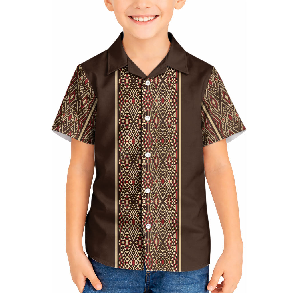 Mabuhay Philippines Festival Kid Hawaiian Shirt Tnalak Modern Filipiniana Inspired LT14 Kid Brown - Polynesian Pride
