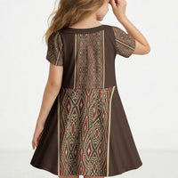 Mabuhay Philippines Festival Kid Short Sleeve Dress Tnalak Modern Filipiniana Inspired LT14 - Polynesian Pride