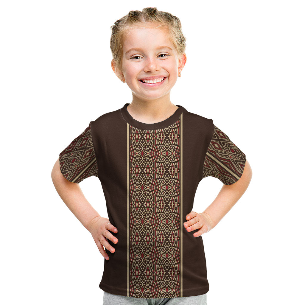 Mabuhay Philippines Festival Kid T Shirt Tnalak Modern Filipiniana Inspired LT14 Brown - Polynesian Pride