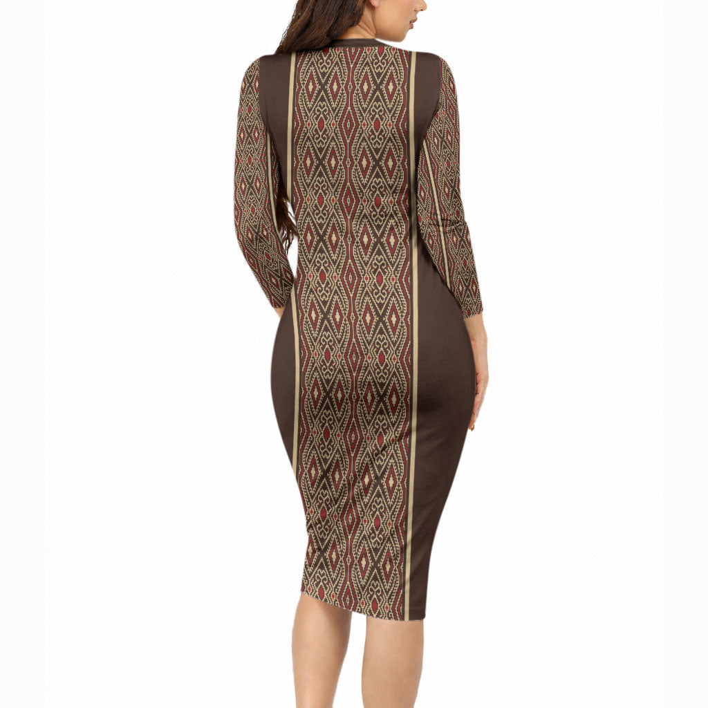 Mabuhay Philippines Festival Long Sleeve Bodycon Dress Tnalak Modern Filipiniana Inspired LT14 - Polynesian Pride