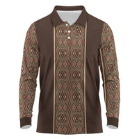 Mabuhay Philippines Festival Long Sleeve Polo Shirt Tnalak Modern Filipiniana Inspired LT14 Brown - Polynesian Pride