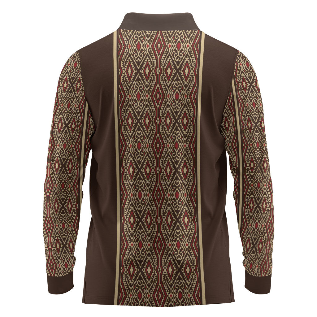 Mabuhay Philippines Festival Long Sleeve Polo Shirt Tnalak Modern Filipiniana Inspired LT14 - Polynesian Pride