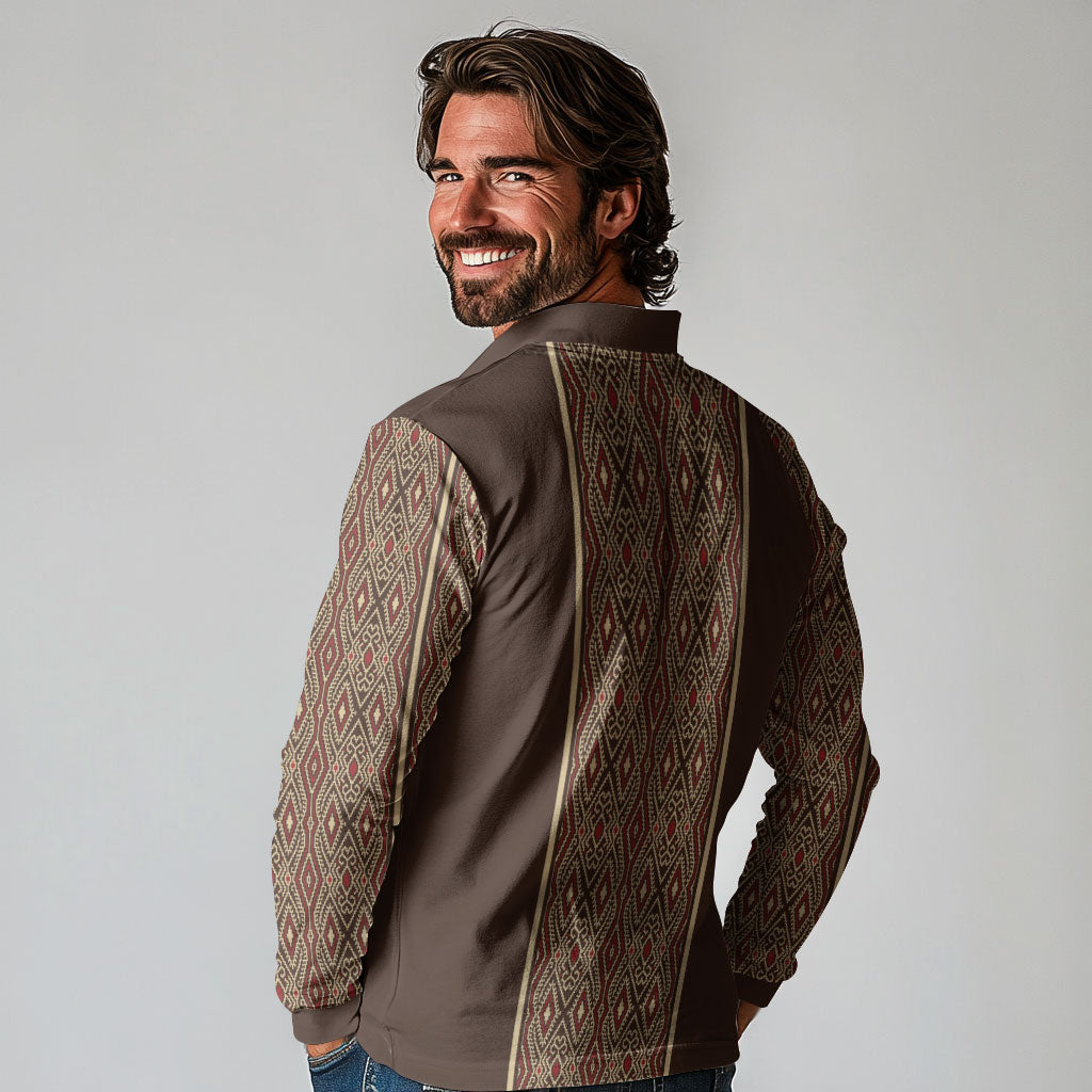 Mabuhay Philippines Festival Long Sleeve Polo Shirt Tnalak Modern Filipiniana Inspired LT14 - Polynesian Pride