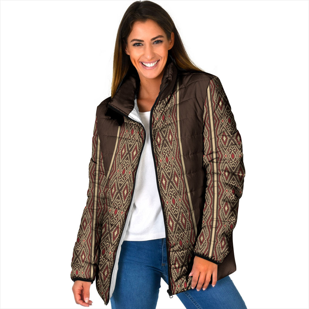 Mabuhay Philippines Festival Padded Jacket Tnalak Modern Filipiniana Inspired LT14 Women Brown - Polynesian Pride