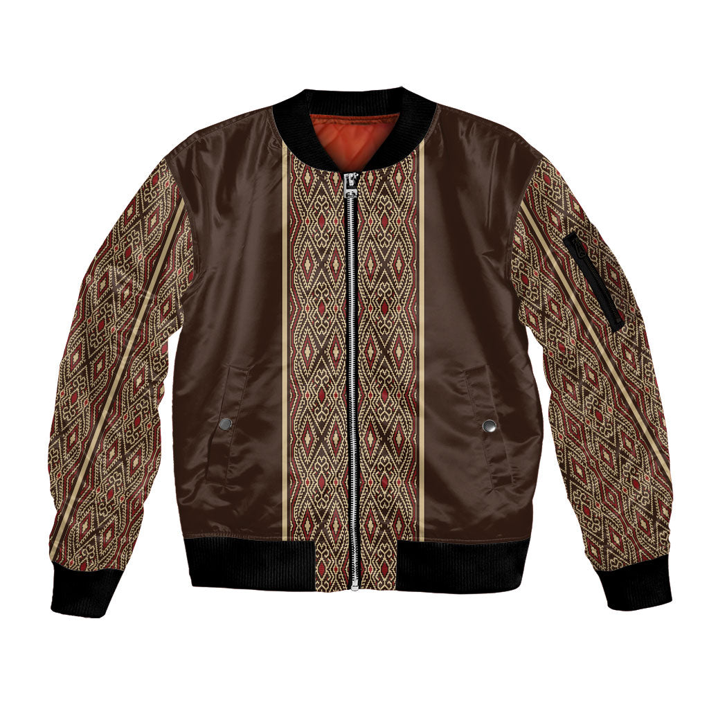 Mabuhay Philippines Festival Sleeve Zip Bomber Jacket Tnalak Modern Filipiniana Inspired LT14 Unisex Brown - Polynesian Pride