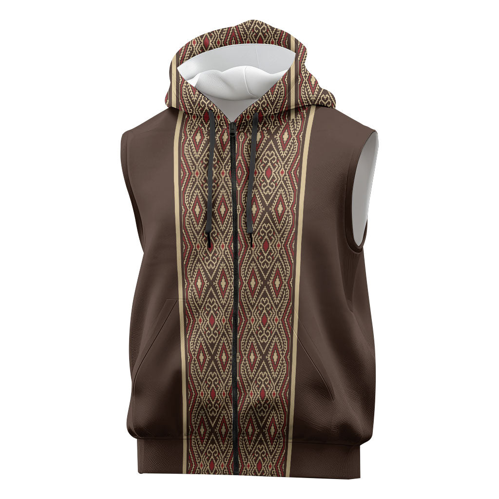 Mabuhay Philippines Festival Sleeveless Zip Hoodie Tnalak Modern Filipiniana Inspired LT14 Brown - Polynesian Pride