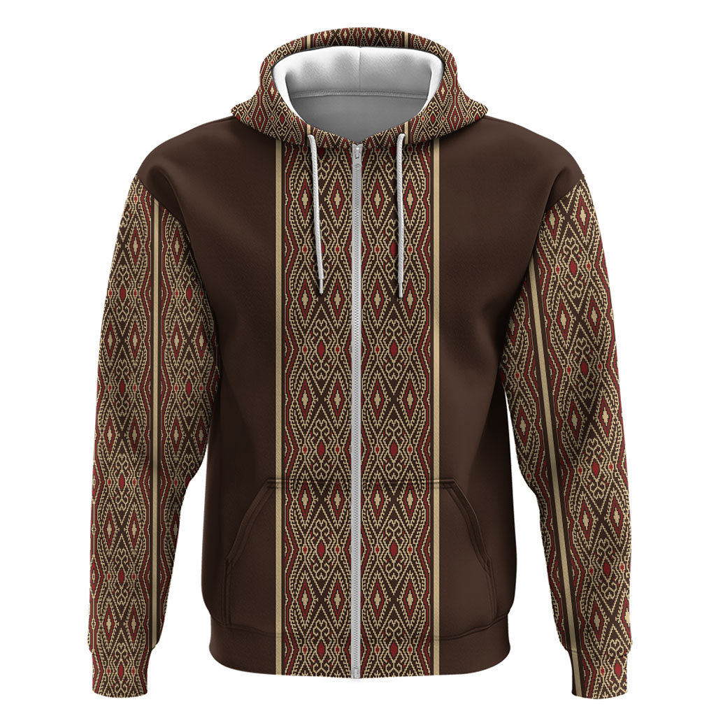 Mabuhay Philippines Festival Zip Hoodie Tnalak Modern Filipiniana Inspired LT14 Zip Hoodie Brown - Polynesian Pride