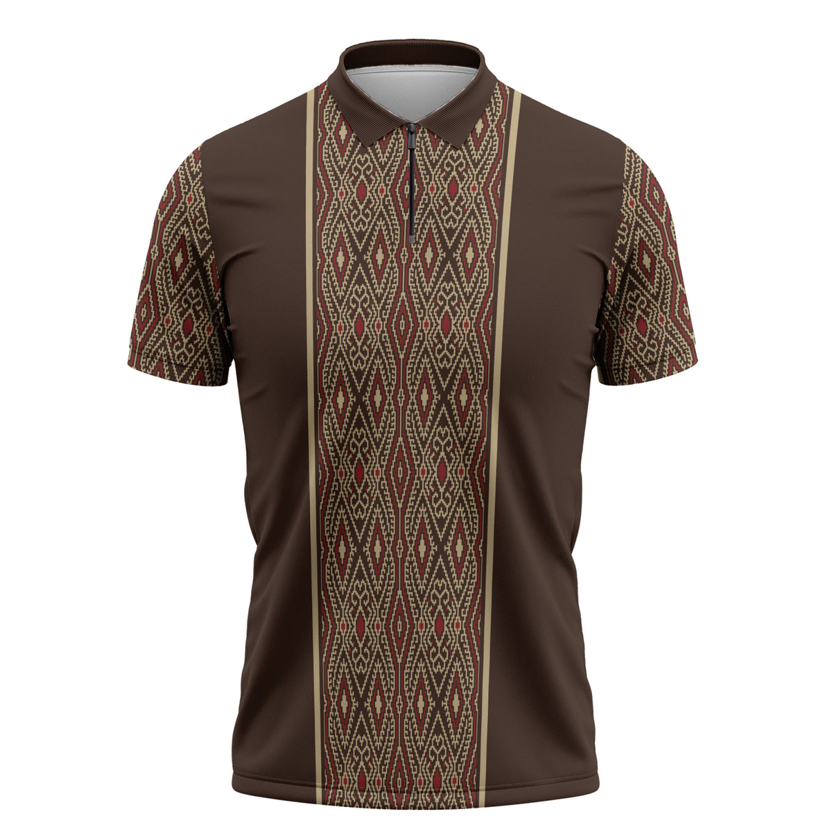 Mabuhay Philippines Festival Zipper Polo Shirt Tnalak Modern Filipiniana Inspired LT14 Brown - Polynesian Pride