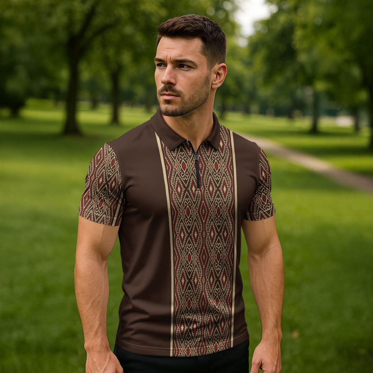 Mabuhay Philippines Festival Zipper Polo Shirt Tnalak Modern Filipiniana Inspired LT14 - Polynesian Pride