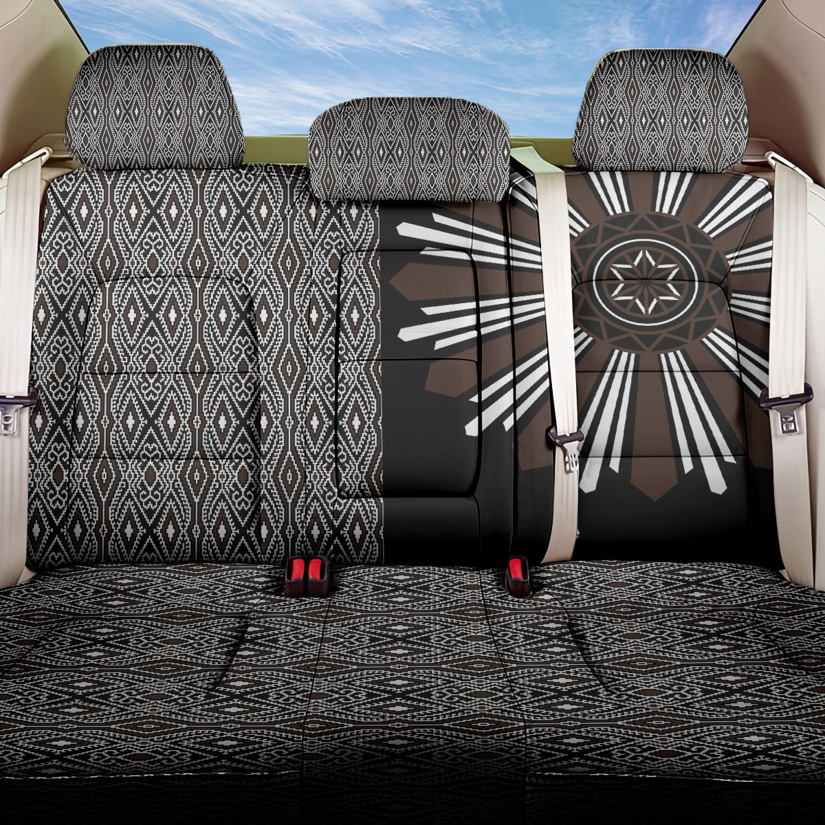 Mabuhay Philippines Festival Back Car Seat Cover Araw Tnalak Modern Filipiniana Inspired LT14 One Size Black - Polynesian Pride