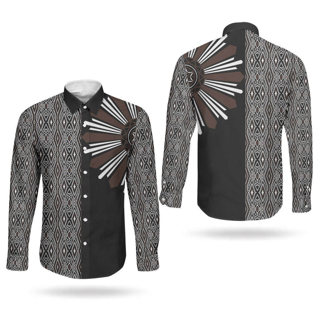 Mabuhay Philippines Festival Couples Matching Puletasi and Long Sleeve Button Shirt Araw Tnalak Modern Filipiniana Inspired LT14 - Polynesian Pride