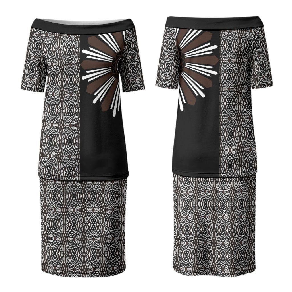 Mabuhay Philippines Festival Couples Matching Puletasi and Long Sleeve Button Shirt Araw Tnalak Modern Filipiniana Inspired LT14 - Polynesian Pride