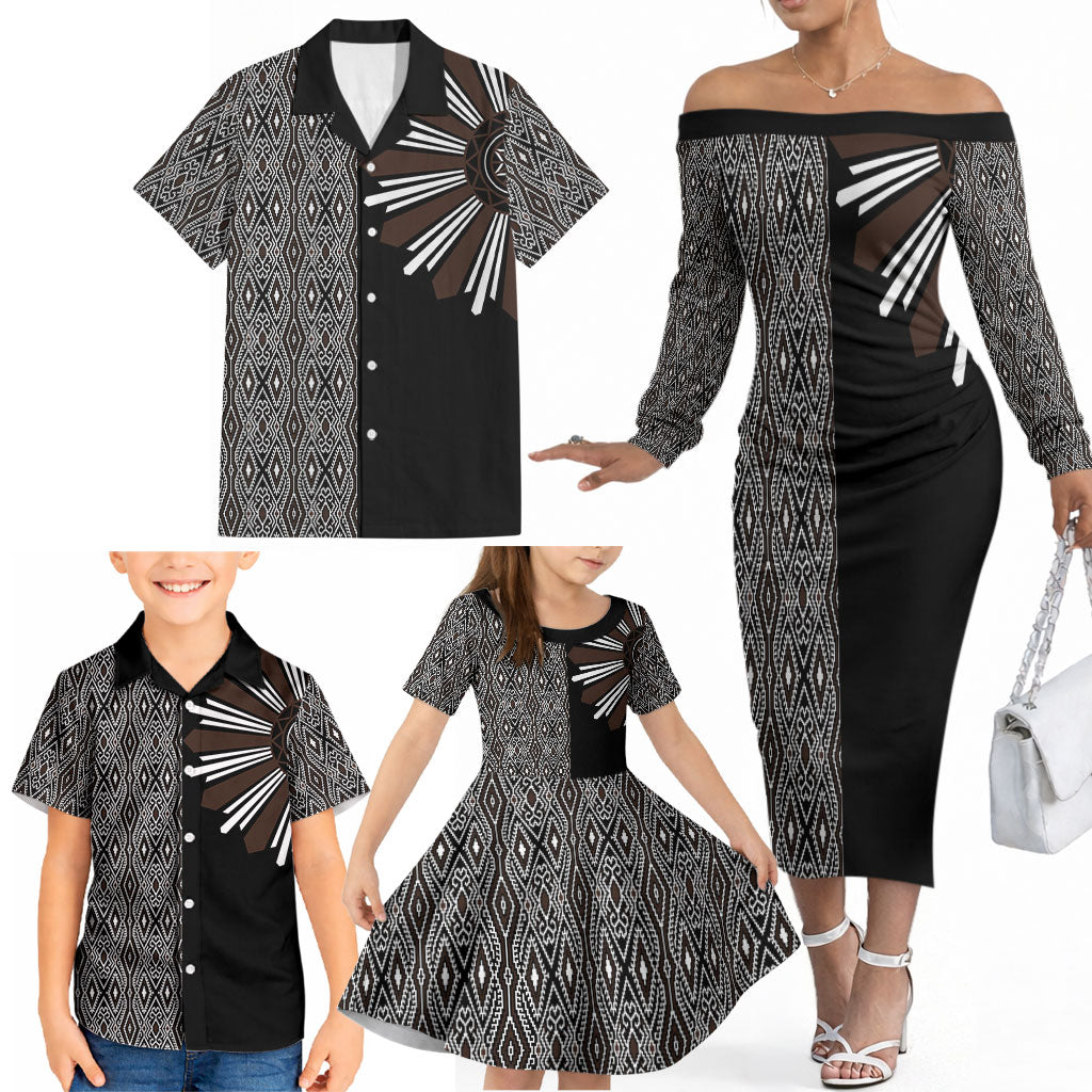 Mabuhay Philippines Festival Family Matching Off The Shoulder Long Sleeve Dress and Hawaiian Shirt Araw Tnalak Modern Filipiniana Inspired LT14 - Polynesian Pride