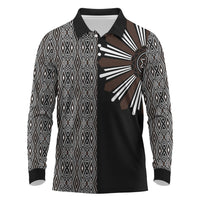 Mabuhay Philippines Festival Long Sleeve Polo Shirt Araw Tnalak Modern Filipiniana Inspired LT14 Black - Polynesian Pride