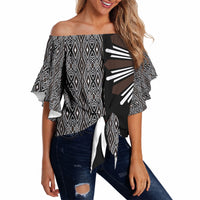 Mabuhay Philippines Festival Off Shoulder Wrap Waist Top Araw Tnalak Modern Filipiniana Inspired LT14 Black - Polynesian Pride