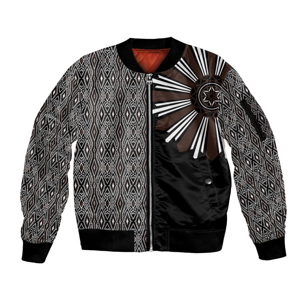 Mabuhay Philippines Festival Sleeve Zip Bomber Jacket Araw Tnalak Modern Filipiniana Inspired LT14 Unisex Black - Polynesian Pride