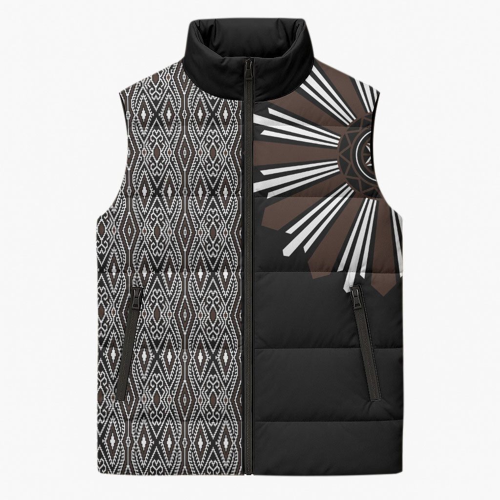 Mabuhay Philippines Festival Sleeveless Puffer Jacket Araw Tnalak Modern Filipiniana Inspired LT14 Unisex Black - Polynesian Pride