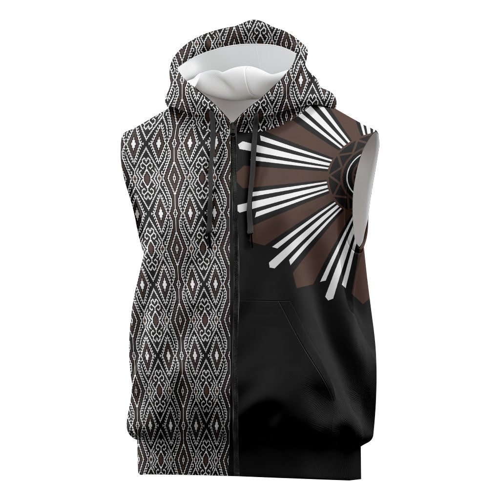 Mabuhay Philippines Festival Sleeveless Zip Hoodie Araw Tnalak Modern Filipiniana Inspired LT14 Black - Polynesian Pride