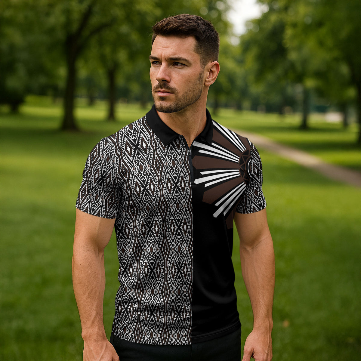 Mabuhay Philippines Festival Zipper Polo Shirt Araw Tnalak Modern Filipiniana Inspired LT14 - Polynesian Pride