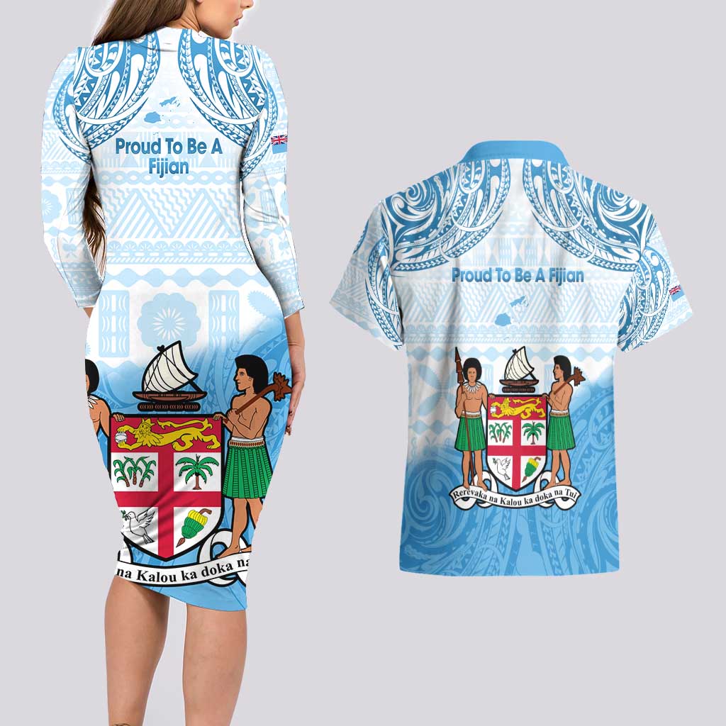 Fiji Day 1970 Couples Matching Long Sleeve Bodycon Dress and Hawaiian Shirt Proud To Be A Fijian Tapa Pattern LT14 - Polynesian Pride