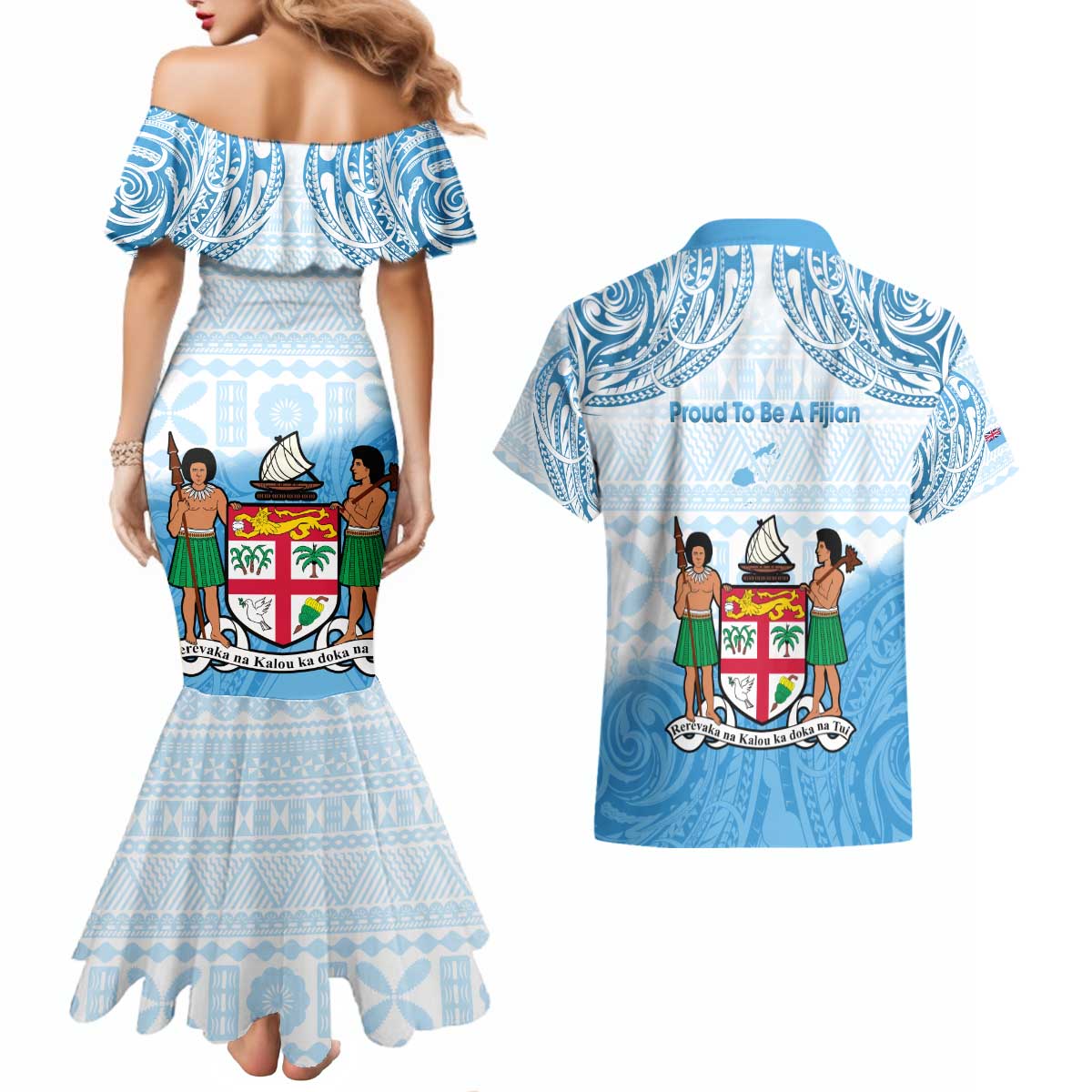 Fiji Day 1970 Couples Matching Mermaid Dress and Hawaiian Shirt Proud To Be A Fijian Tapa Pattern LT14 - Polynesian Pride