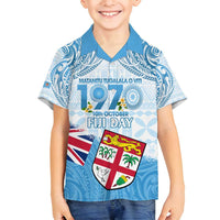 Fiji Day 1970 Family Matching Long Sleeve Bodycon Dress and Hawaiian Shirt Proud To Be A Fijian Tapa Pattern LT14 Son's Shirt Blue - Polynesian Pride