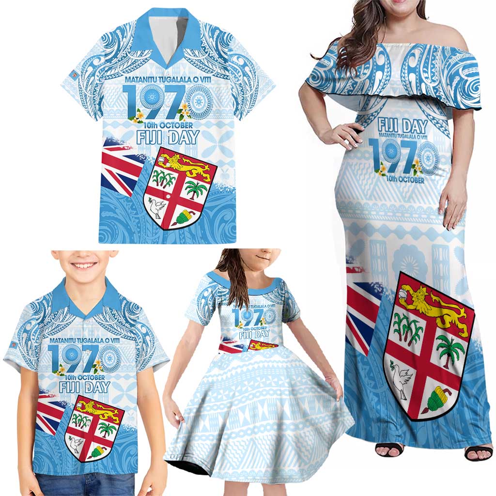 Fiji Day 1970 Family Matching Off Shoulder Maxi Dress and Hawaiian Shirt Proud To Be A Fijian Tapa Pattern LT14 - Polynesian Pride