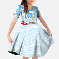 Fiji Day 1970 Family Matching Puletasi and Hawaiian Shirt Proud To Be A Fijian Tapa Pattern LT14 Daughter's Dress Blue - Polynesian Pride