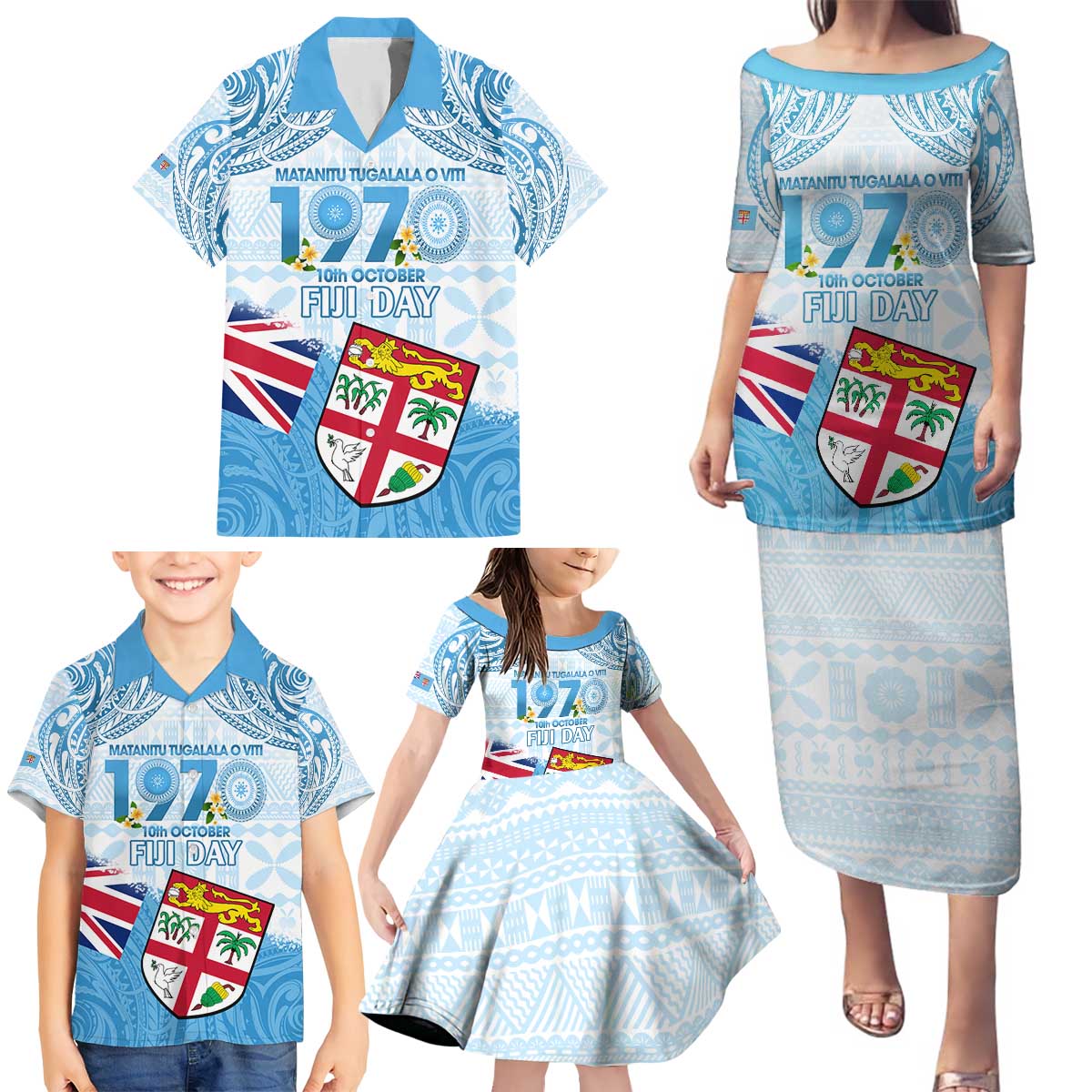 Fiji Day 1970 Family Matching Puletasi and Hawaiian Shirt Proud To Be A Fijian Tapa Pattern LT14 - Polynesian Pride