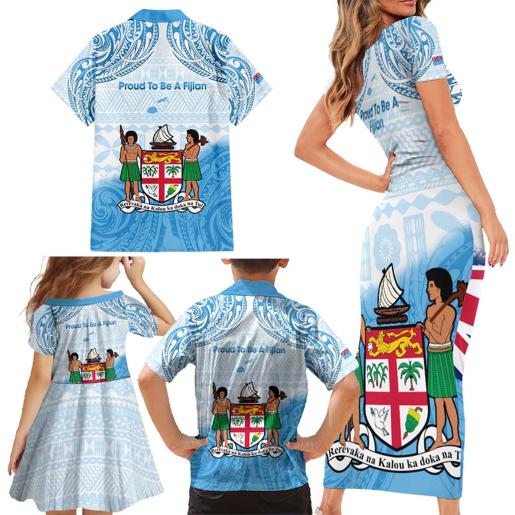 Fiji Day 1970 Family Matching Short Sleeve Bodycon Dress and Hawaiian Shirt Proud To Be A Fijian Tapa Pattern LT14 - Polynesian Pride