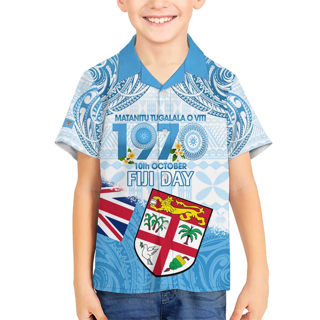 Fiji Day 1970 Family Matching Short Sleeve Bodycon Dress and Hawaiian Shirt Proud To Be A Fijian Tapa Pattern LT14 Son's Shirt Blue - Polynesian Pride