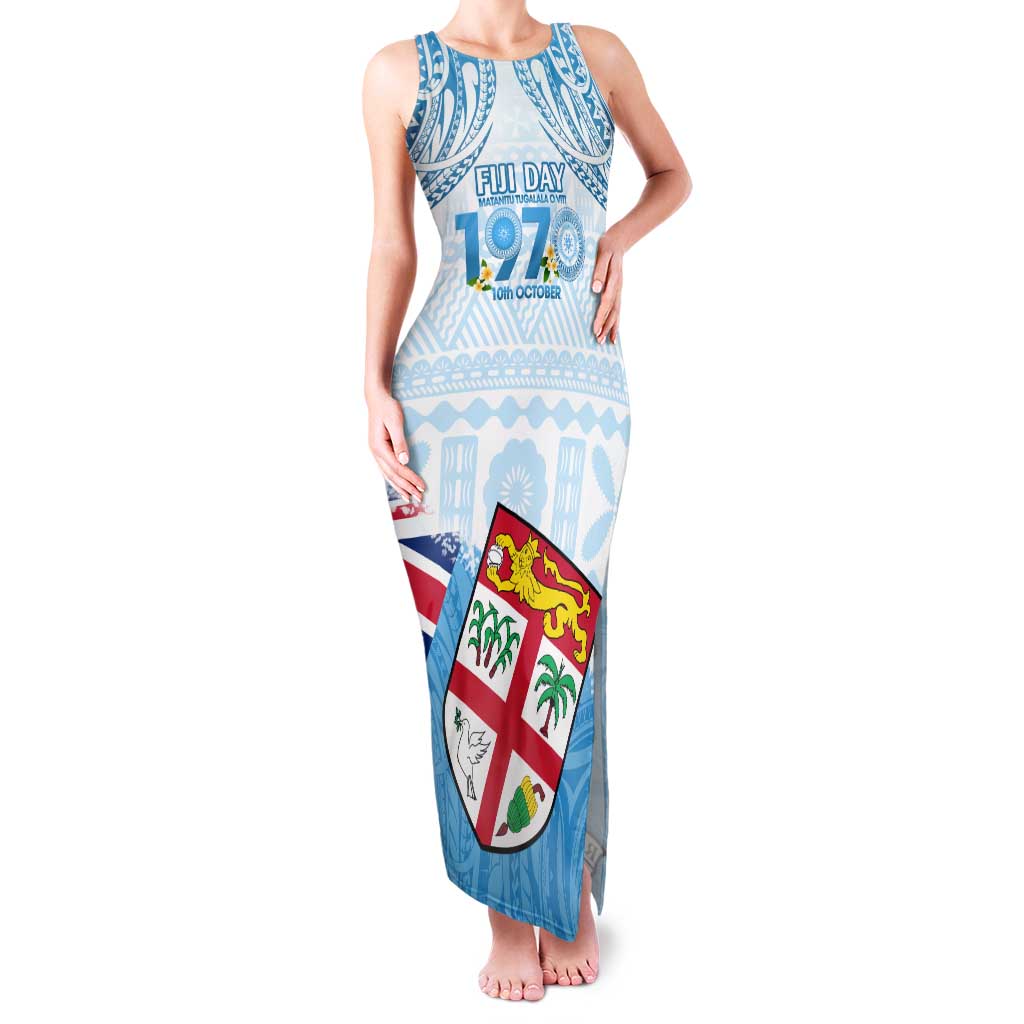Fiji Day 1970 Family Matching Tank Maxi Dress and Hawaiian Shirt Proud To Be A Fijian Tapa Pattern LT14 Mom's Dress Blue - Polynesian Pride