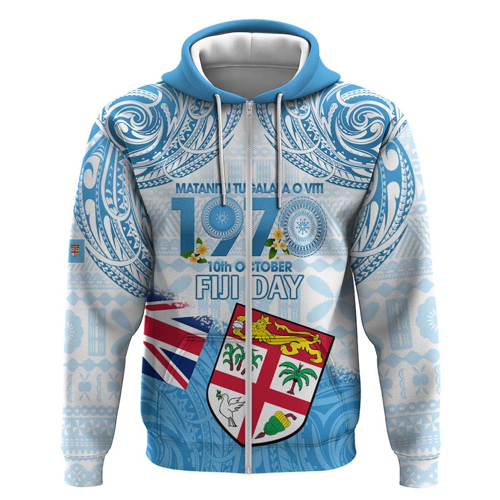 Fiji Day 1970 Hoodie Proud To Be A Fijian Tapa Pattern LT14 Zip Hoodie Blue - Polynesian Pride