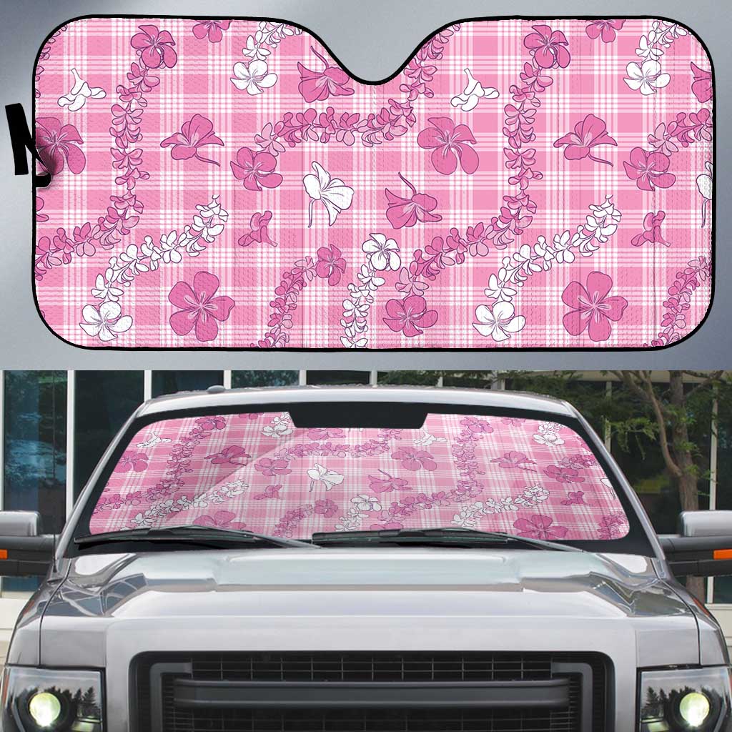 Alaka Aloha Hawaii Auto Sun Shade Plumeria Lei With Palaka Motif - Polynesian Pride